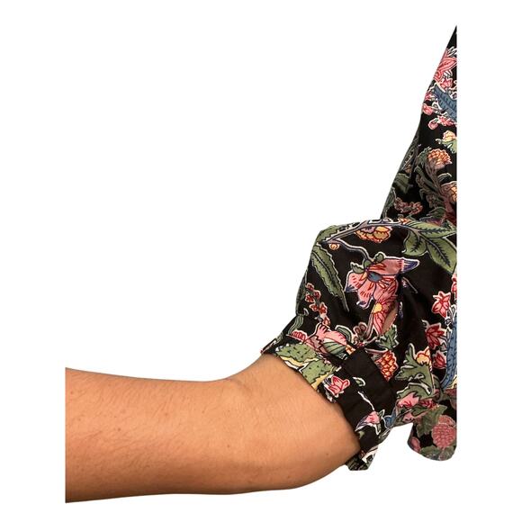 Liza Byrd Women Button Up Shirt Size Small The Embry Block Print Floral Midnight - Picture 9 of 12